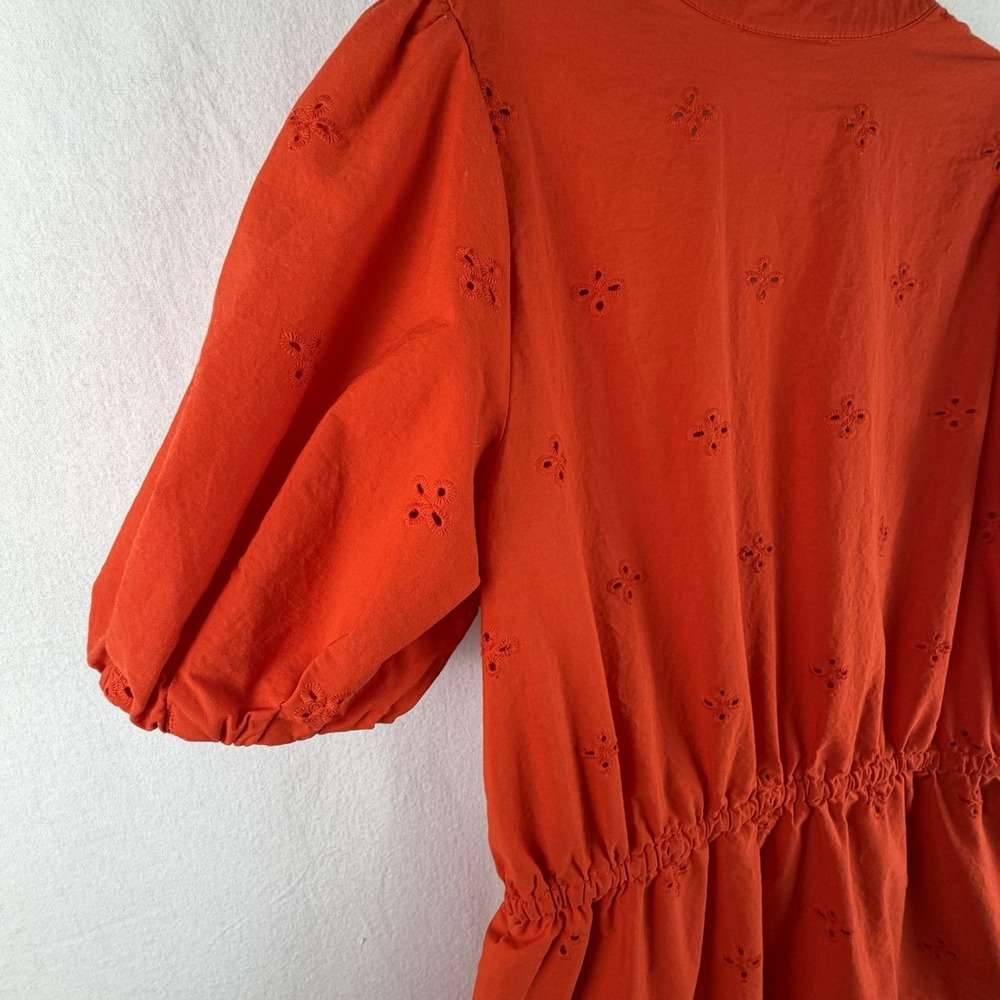 Free Assembly 100%‎ Cotton Eyelet Tiered Mini Dress Orange Puff Sleeve Cottage - Picture 8 of 10